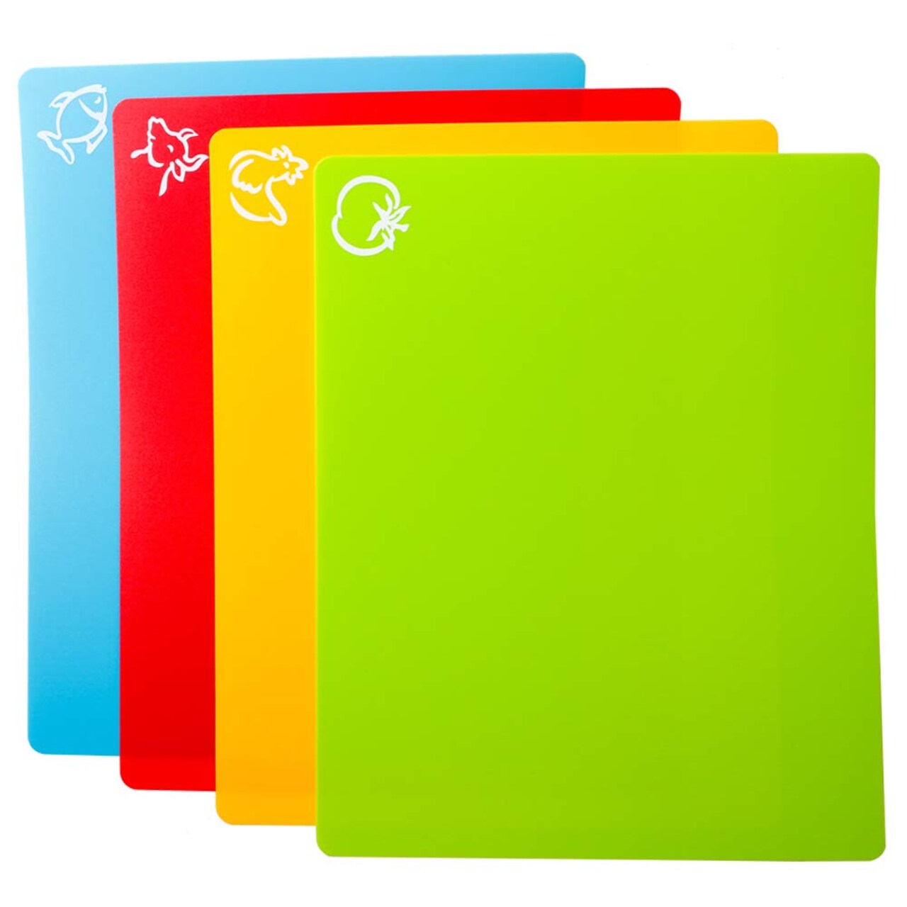 4 Pieces Flexible Plastic Cutting Board Mats, Colored Mats With Food Icons, Gripped Back, Cutting board